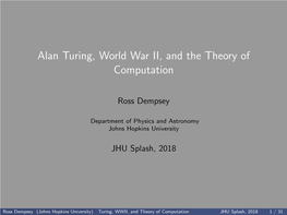 Alan Turing, World War II, and the Theory of Computation