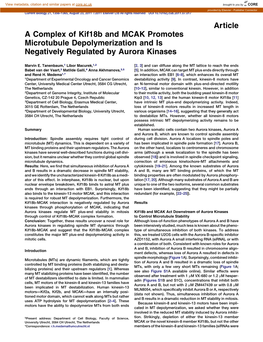 A Complex of Kif18b and MCAK Promotes Microtubule Depolymerization and Is Negatively Regulated by Aurora Kinases