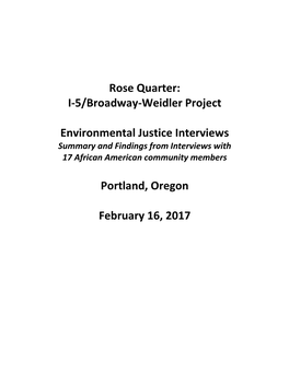 I-5/Broadway-Weidler Project Environmental Justice-Oriented Interviews Summary of Findings