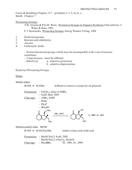 2; 3A, B, C ; Smith: Chapter 7 Protecting Groups TW