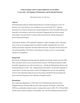 Using Newspaper Reports to Glean Insight Into Current Affairs. a Case Study : the Singapore Parliamentary and Presidential Elections