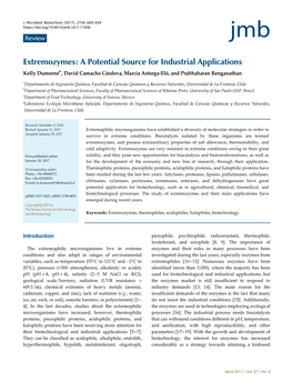 Extremozymes: a Potential Source for Industrial Applications Kelly Dumorné*, David Camacho Córdova, Marcia Astorga-Eló, and Prabhaharan Renganathan