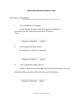 THESIS PREPARATION APPROVAL FORM Title