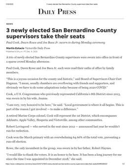 3 Newly Elected San Bernardino County Supervisors Take Their Seats