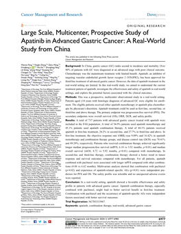 Large Scale, Multicenter, Prospective Study of Apatinib in Advanced Gastric Cancer: a Real-World Study from China