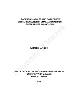 Leadership Styles and Corporate Entrepreneurship: Small and Medium Enterprises in Pakistan