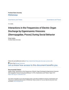 Interactions in the Frequencies of Electric Organ Discharge by Eigenmannia Virescens (Sternopygidae, Pisces) During Social Behavior