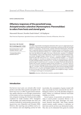 Olfactory Responses of the Parasitoid Wasp, Anisopteromalus Calandrae (Hymenoptera: Pteromalidae) to Odors from Hosts and Stored Grain