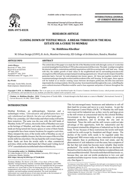 Closing Down of Textile Mil Estate Or a Research