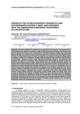 Design of the Tajur Kahuripan Tourism Village in Purwakarta District, West Java Province with the Inspiration Sundanese Traditional of Architecture