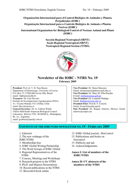 Newsletter of the IOBC - NTRS No