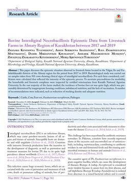 Research Article Bovine Interdigital Necrobacillosis Epizootic Data From