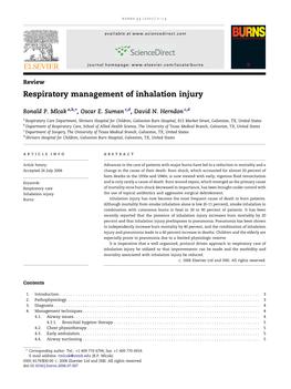 Respiratory Management of Inhalation Injury