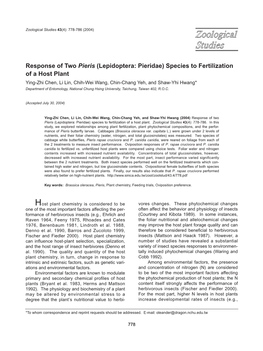 Response of Two Pieris (Lepidoptera: Pieridae) Species to Fertilization Of