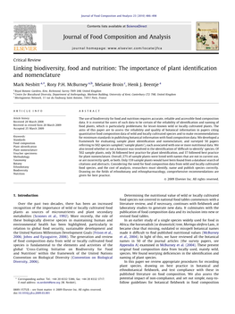 Linking Biodiversity, Food and Nutrition: the Importance of Plant Identiﬁcation and Nomenclature