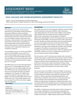 ASSESSMENT BRIEF DEPARTMENT of PLANNING, INNOVATION, and ACCOUNTABILITY OFFICE of STUDENT ASSESSMENT – January 10, 2017