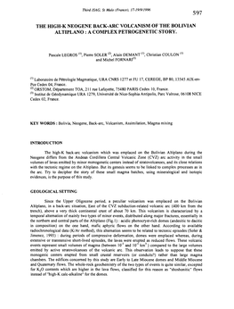 The High-K Neogene Back-Arc Volcanism of the Bolivian Altiplano : a Complex Petrogenetic Story