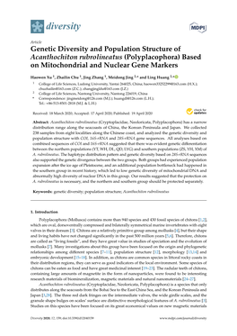 Genetic Diversity and Population Structure of Acanthochiton Rubrolineatus (Polyplacophora) Based on Mitochondrial and Nuclear Gene Markers