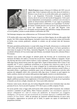 Mario Francese Nacque a Siracusa Il 6 Febbraio Del 1925, Terzo Di Quattro Figli