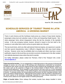 Scheduled Services of Tourist Trains in Latin America: a Growing Market