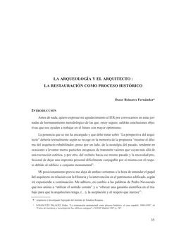 La Arqueología Y El Arquitecto : La Restauración Como Proceso Histórico