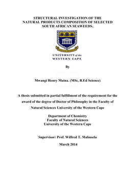 Structural Investigation of the Natural Products Composition of Selected South African Seaweeds