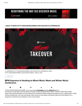 BPM Supreme Is Heading to Miami Music Week and Winter Music Conference