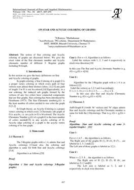 ON STAR and ACYCLIC COLORING of GRAPHS 1N.Ramya