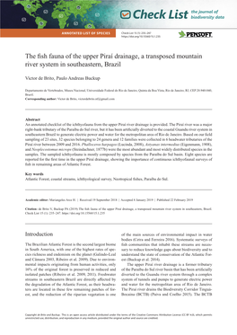 The Fish Fauna of the Upper Piraí Drainage, a Transposed Mountain River System in Southeastern, Brazil