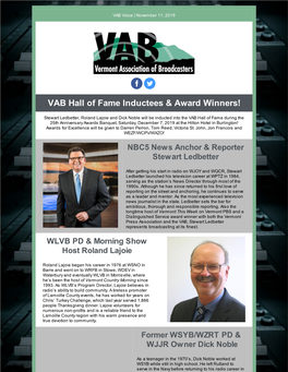 VAB Hall of Fame Inductees & Award Winners!