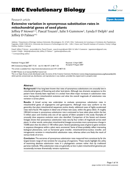 Extensive Variation in Synonymous Substitution Rates in Mitochondrial