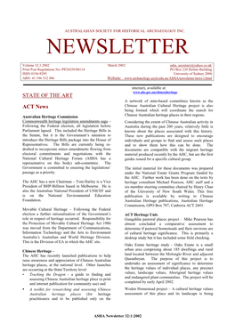 Australasian Society for Historical Archaeology Inc. Newsletter