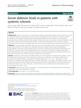 Serum Defensin Levels in Patients with Systemic Sclerosis