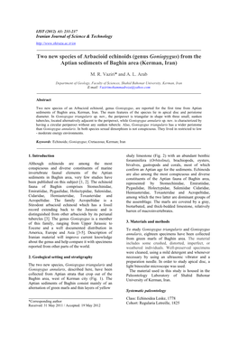 Two New Species of Arbacioid Echinoids (Genus Goniopygus) from the Aptian Sediments of Baghin Area (Kerman, Iran)