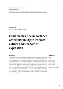 Crisis Memes: the Importance of Templatability to Internet Culture and Freedom of Expression