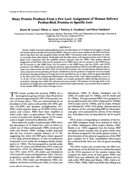 Many Protein Products from a Few Loci: Assignmentof Human Salivary Proline-Rich Proteins to Specific Loci