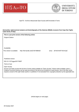 Ammonites, Taphonomical Analysis and Biostratigraphy of the Aalenian (Middle Jurassic) from Capo San Vigilio (Lake Garda, N Italy)