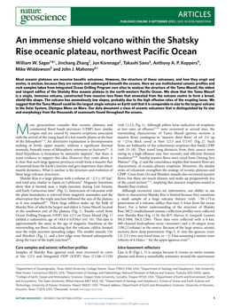 An Immense Shield Volcano Within the Shatsky Rise Oceanic Plateau, Northwest Paciﬁc Ocean William W