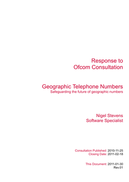 Response to Ofcom Numbering Plan Changes Consultation