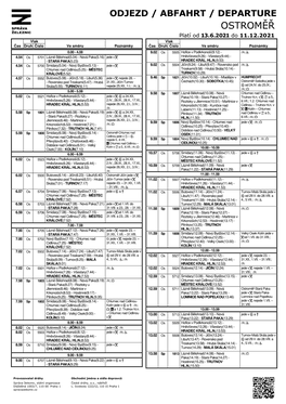 OSTROMĚŘ Platí Od ��.�.���� Do 11.12.2021 Vlak Vlak Čas Druh Číslo Ve Sm Ěru Poznámky Čas Druh Číslo Ve Sm Ěru Poznámky