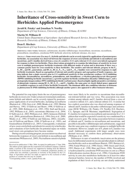 Inheritance of Cross-Sensitivity in Sweet Corn to Herbicides Applied Postemergence