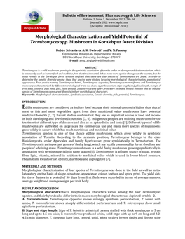 Morphological Characterization and Yield Potential of Termitomyces Spp