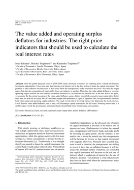 The Value Added and Operating Surplus Deflators For