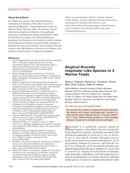 Atypical Brucella Inopinata–Like Species in 2 Marine Toads