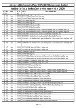 Candidates Can Check up Their Exam Centre for Written Exam to Be Held on 12/01/2020 Sl