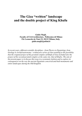 The Giza “Written” Landscape and the Double Project of King Khufu