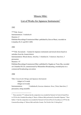 Minoru Miki: List of Works for Japanese Instruments1