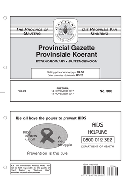 Provincial Gazette Provinsiale Koerant EXTRAORDINARY • BUITENGEWOON