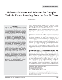 Molecular Markers and Selection for Complex Traits in Plants: Learning from the Last 20 Years