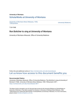 Ron Bottcher to Sing at University of Montana